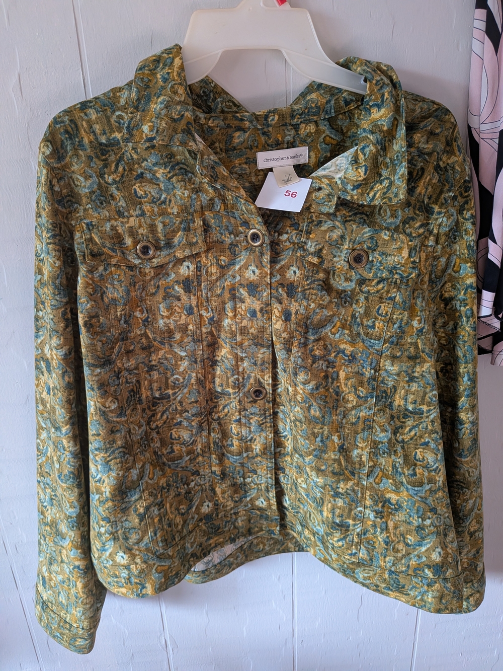 Christopher & Banks Olive-Green Patterned Button-Front Jacket Top